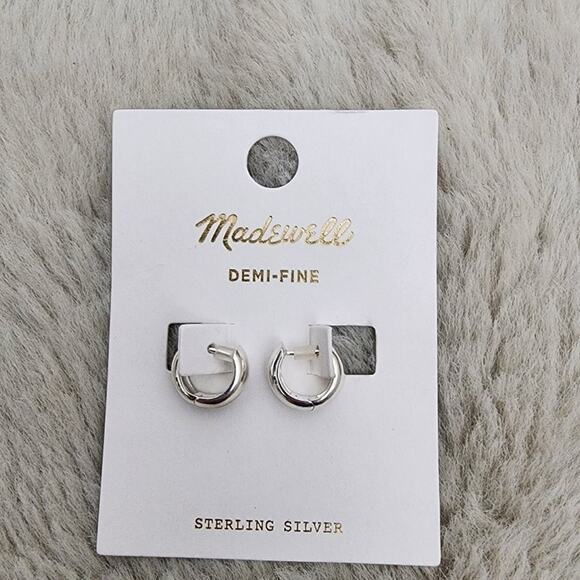 NEW Madewell Demi-Fine Chunky Hoop 925 Sterling Silver Hoop Earrings - Picture 1 of 9